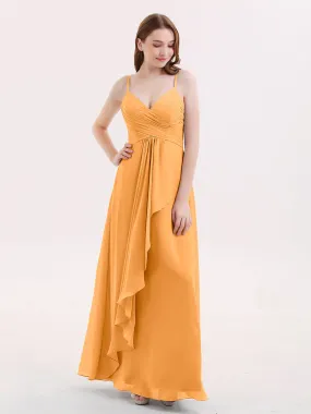 Chiffon Bridesmaid Dresses with Cascade Skirt-Tangerine
