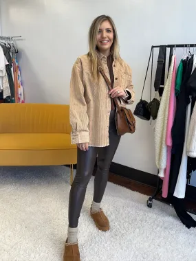 Come Alive Oversized Corduroy Shacket with Frayed Hem