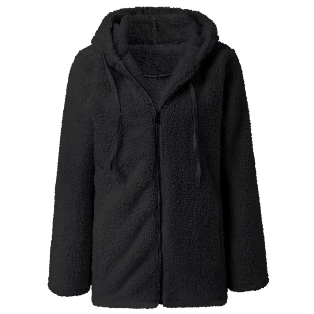 Comfy and Soft Fuzzy Sherpa Fleece Jacket Hoodies Zip Up Casual Long Sleeve Warm Sweatshirt With Pockets Large Size For Women