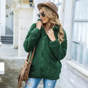Comfy and Soft Fuzzy Sherpa Fleece Jacket Hoodies Zip Up Casual Long Sleeve Warm Sweatshirt With Pockets Large Size For Women