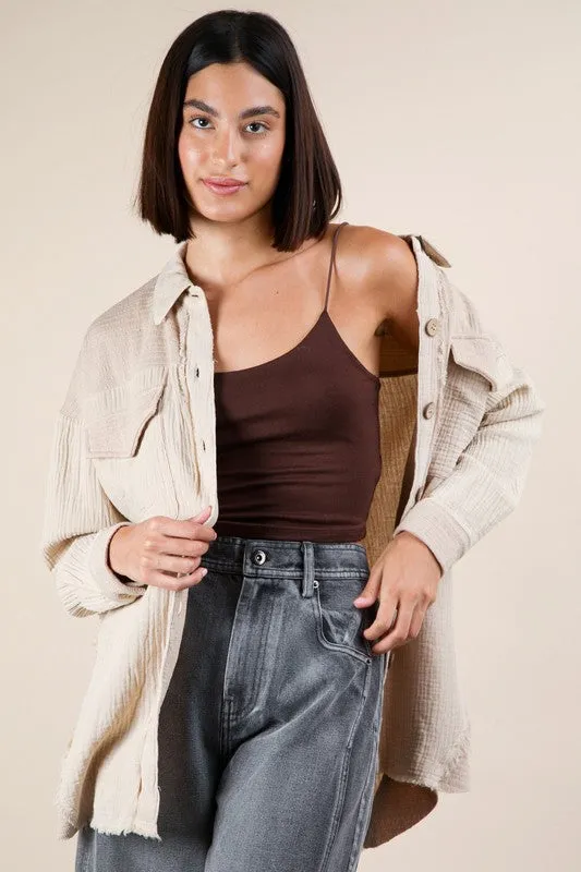 Connor Mineral Washed Oversized Gauze Shacket Jacket