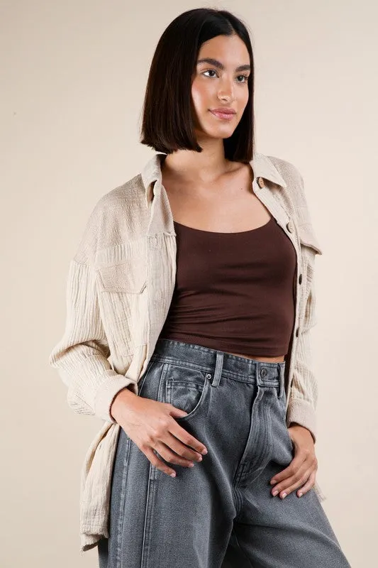 Connor Mineral Washed Oversized Gauze Shacket Jacket