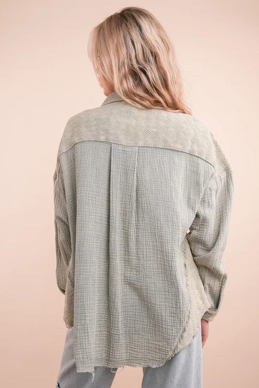 Connor Mineral Washed Oversized Gauze Shacket Jacket