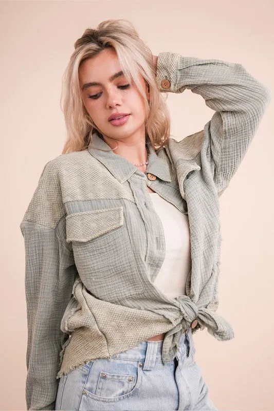 Connor Mineral Washed Oversized Gauze Shacket Jacket