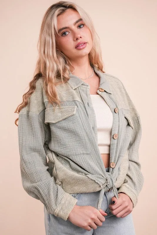 Connor Mineral Washed Oversized Gauze Shacket Jacket