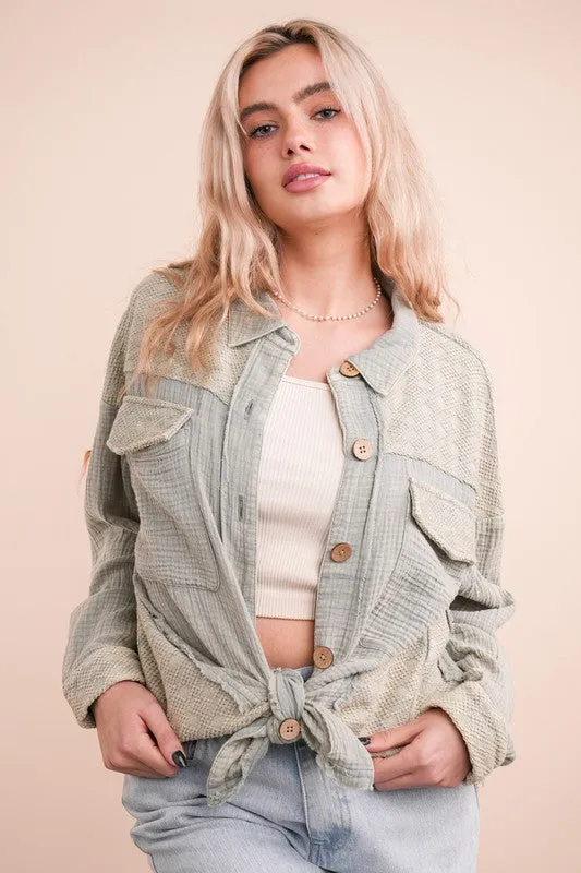 Connor Mineral Washed Oversized Gauze Shacket Jacket