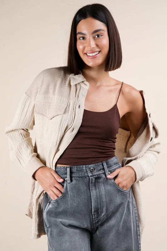 Connor Mineral Washed Oversized Gauze Shacket Jacket