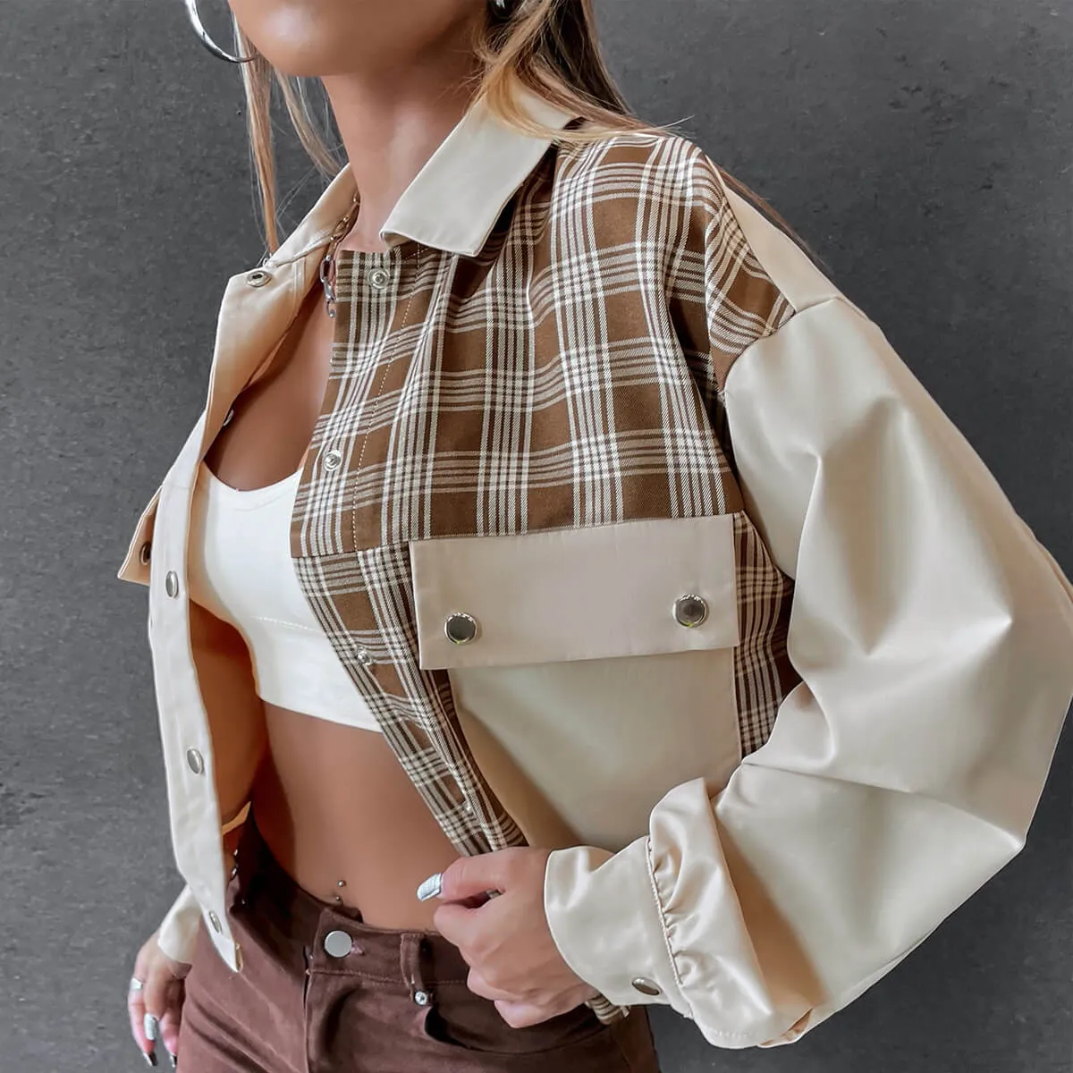 Corduroy & Plaid Shacket Jacket Top