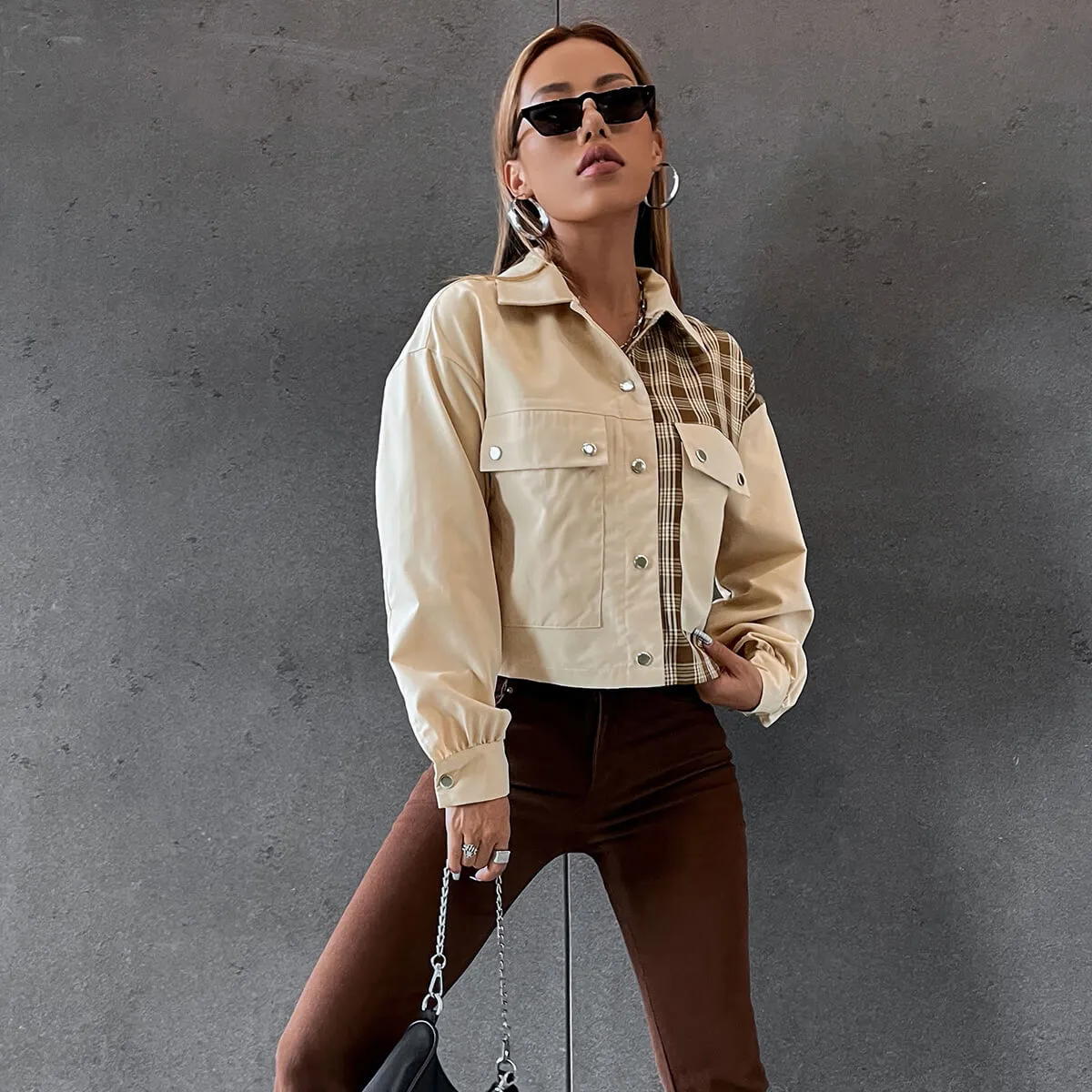 Corduroy & Plaid Shacket Jacket Top