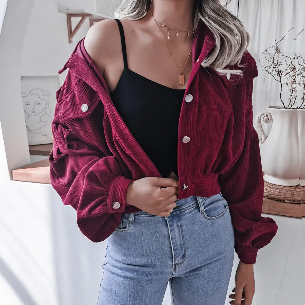Corduroy Latern Sleeve Shacket Top  COLORS