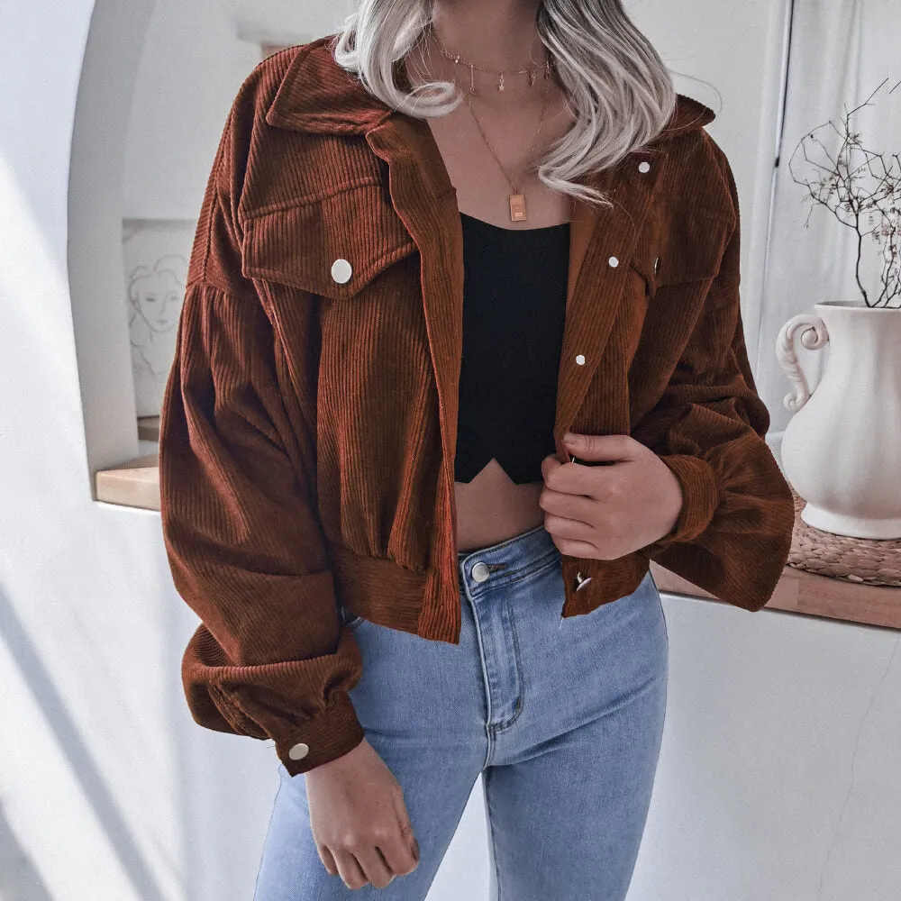 Corduroy Latern Sleeve Shacket Top  COLORS