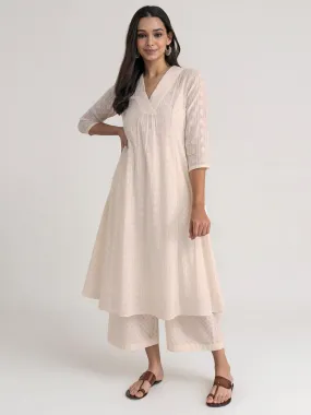 Cotton Jacquard Kurta Set - White