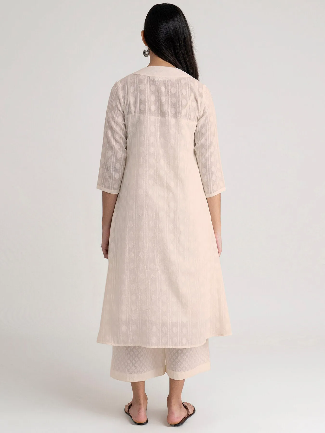 Cotton Jacquard Kurta Set - White