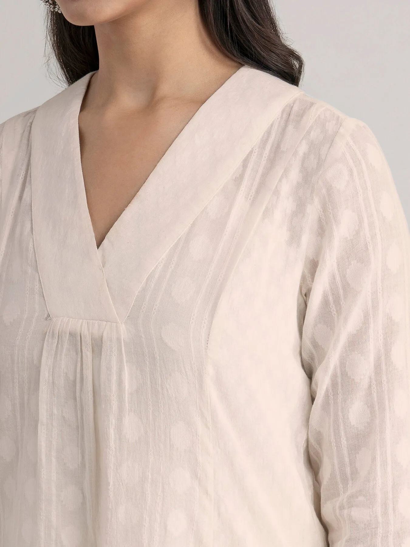 Cotton Jacquard Kurta Set - White