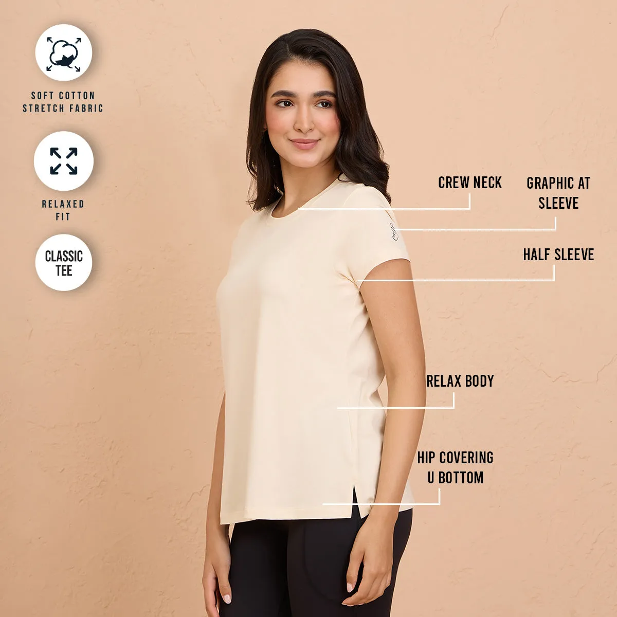 Cotton Stretch T-Shirt-Super Comfy & Flattering-NYLE216-Off White