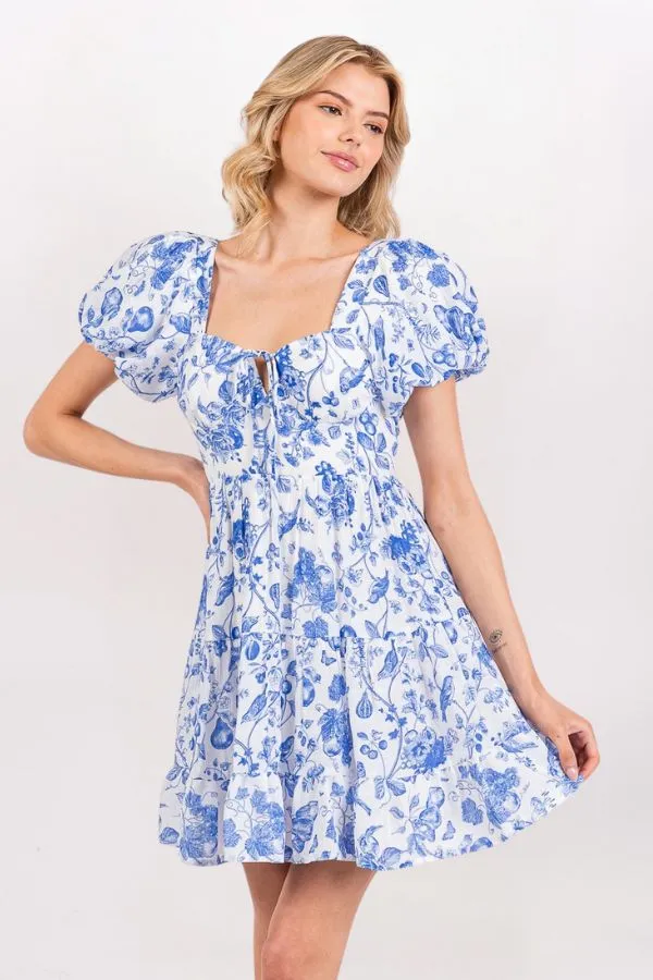 CRINKLE GAUZE FLORAL BABYDOLL DRESS