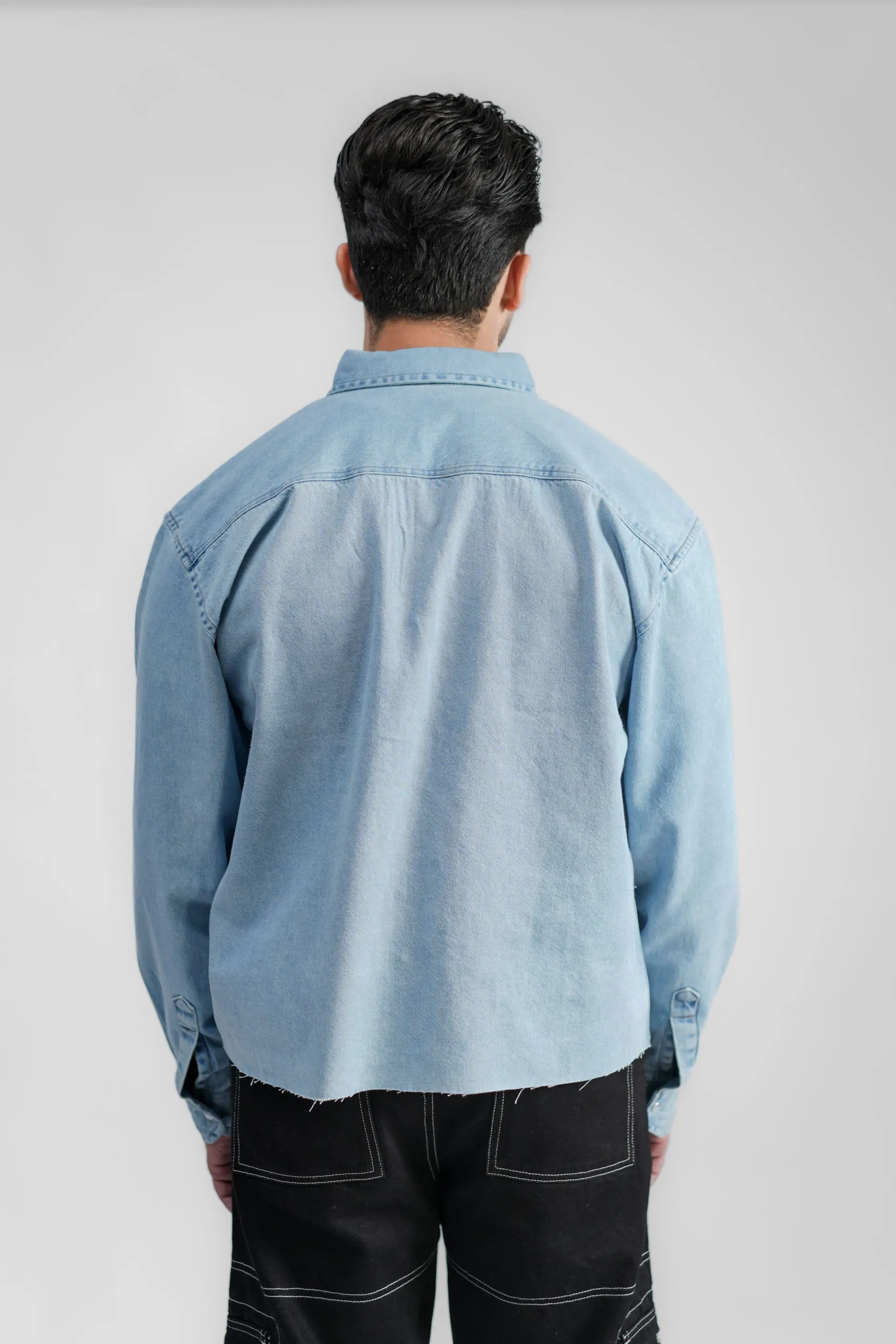 Cropped Denim Shirt Ripped Light Blue (DS02)