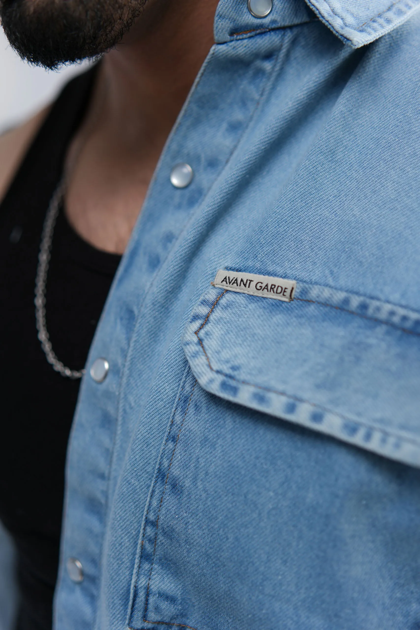 Cropped Denim Shirt Ripped Light Blue (DS02)