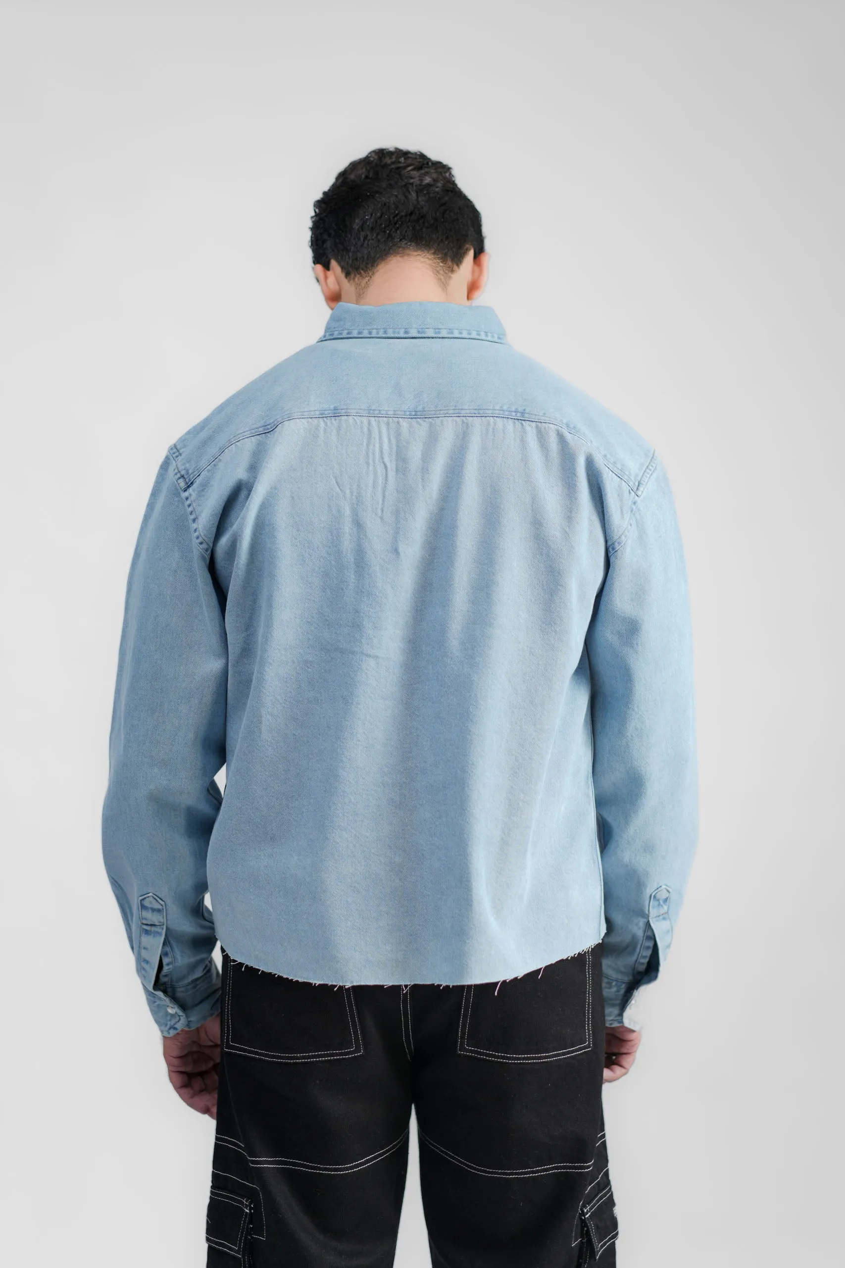 Cropped Denim Shirt Ripped Light Blue (DS02)