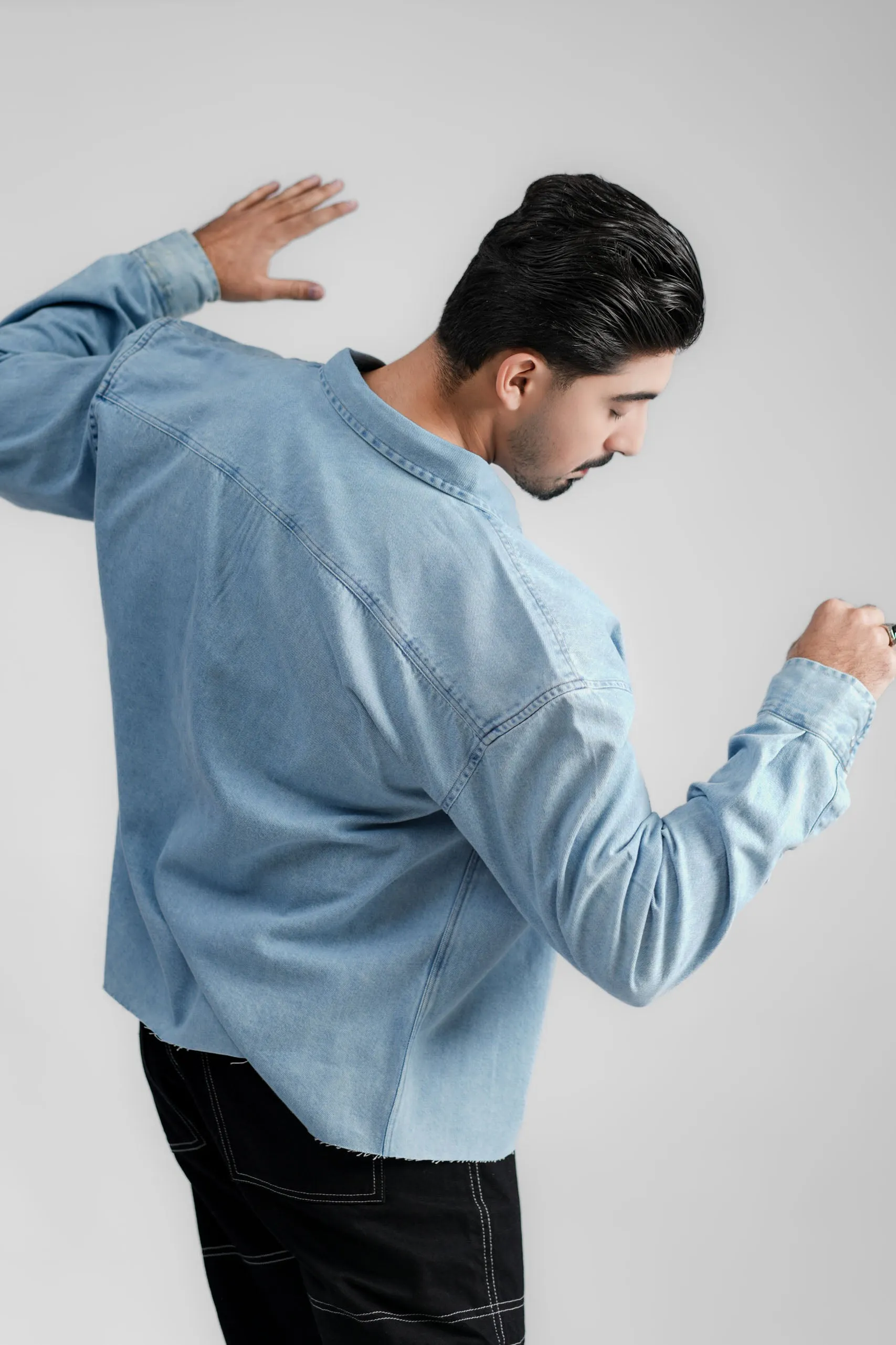 Cropped Denim Shirt Ripped Light Blue (DS02)