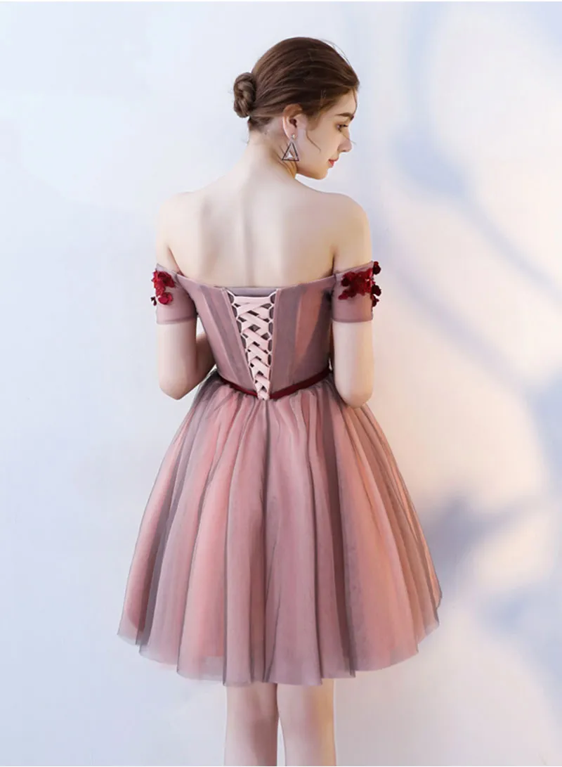 Cute Tulle Lace Short Prom Dress, A-Line Off the Shoulder Party Dress