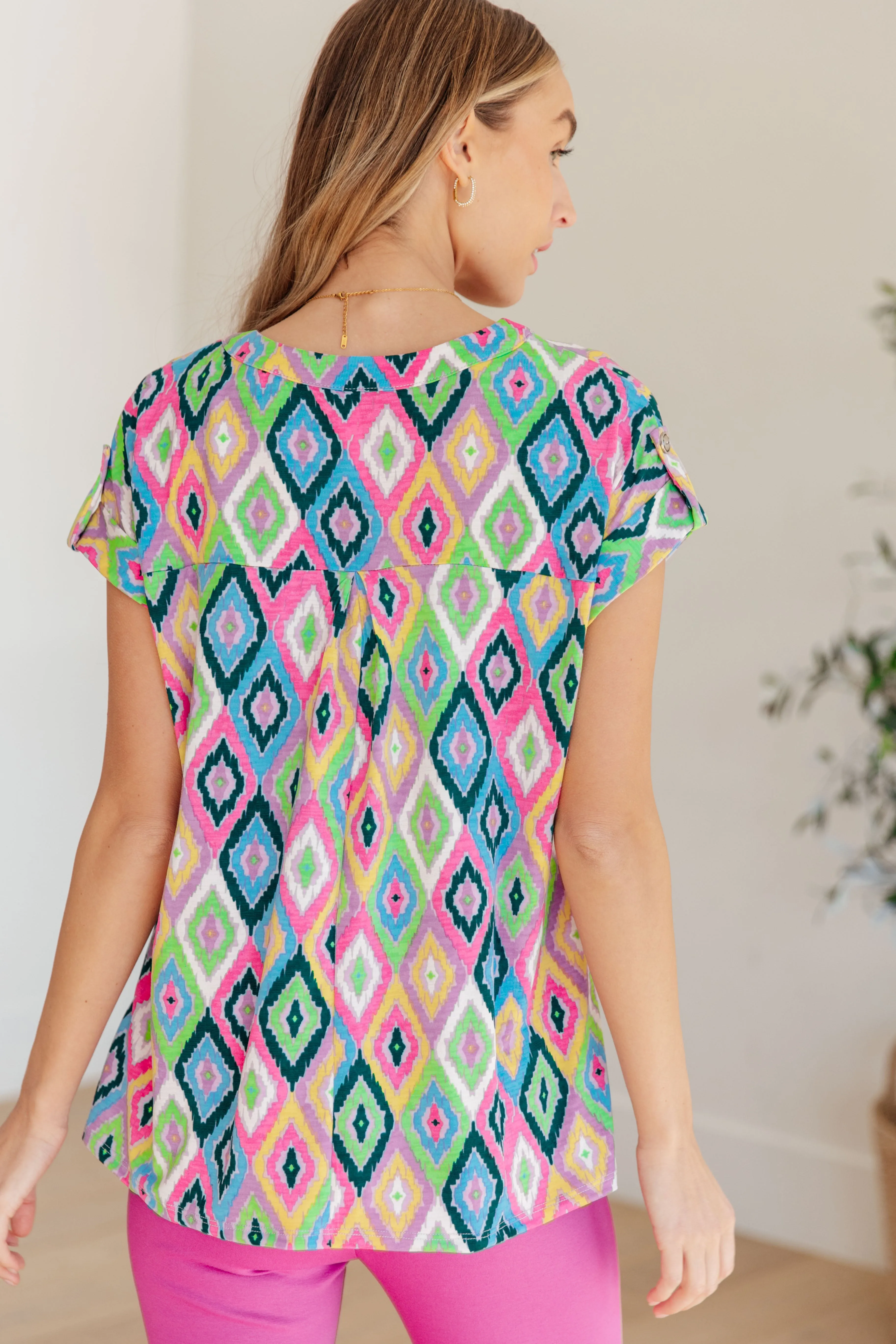 DEAR SCARLETT- Lizzy Cap Sleeve Top in Lavender Ikat