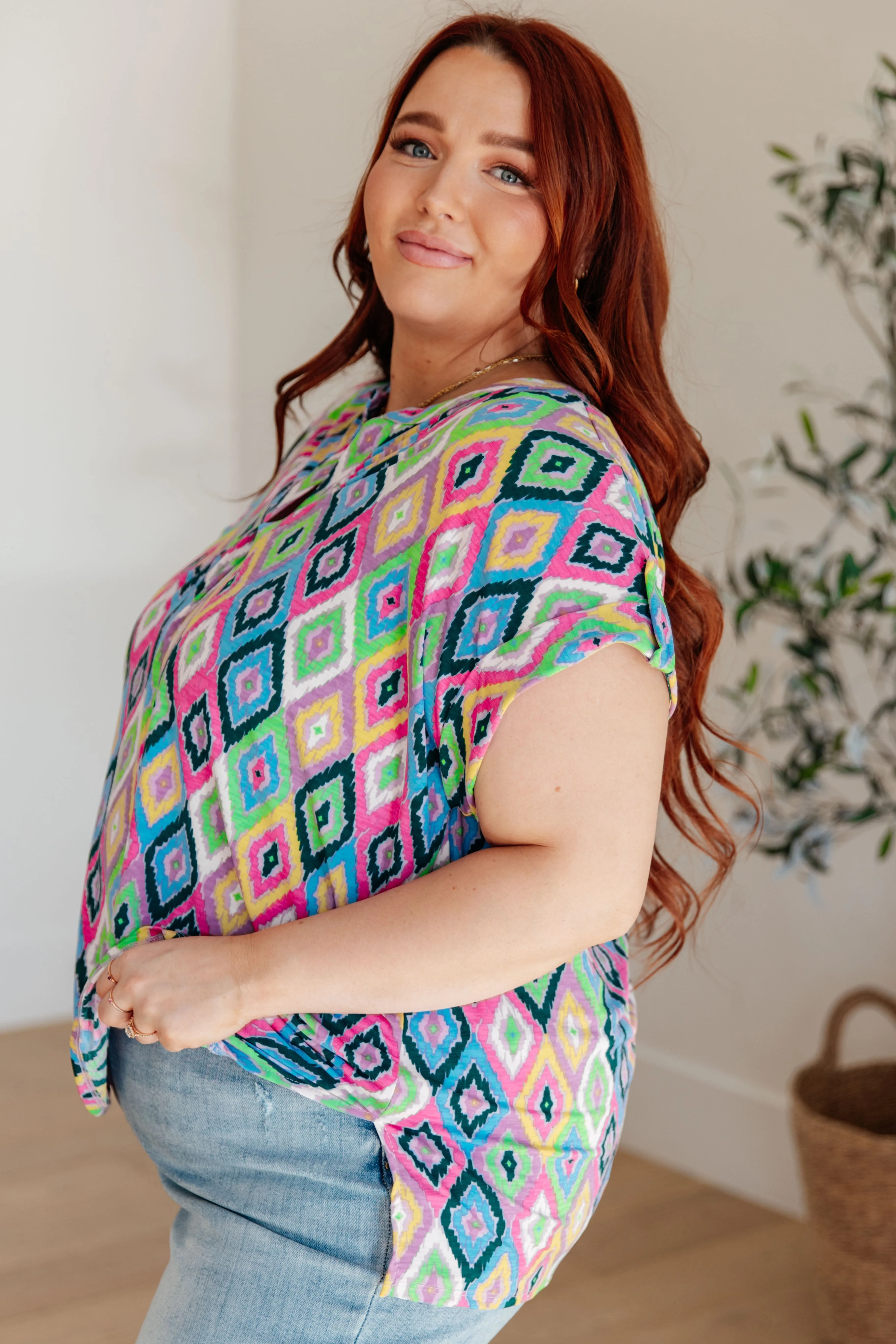 DEAR SCARLETT- Lizzy Cap Sleeve Top in Lavender Ikat
