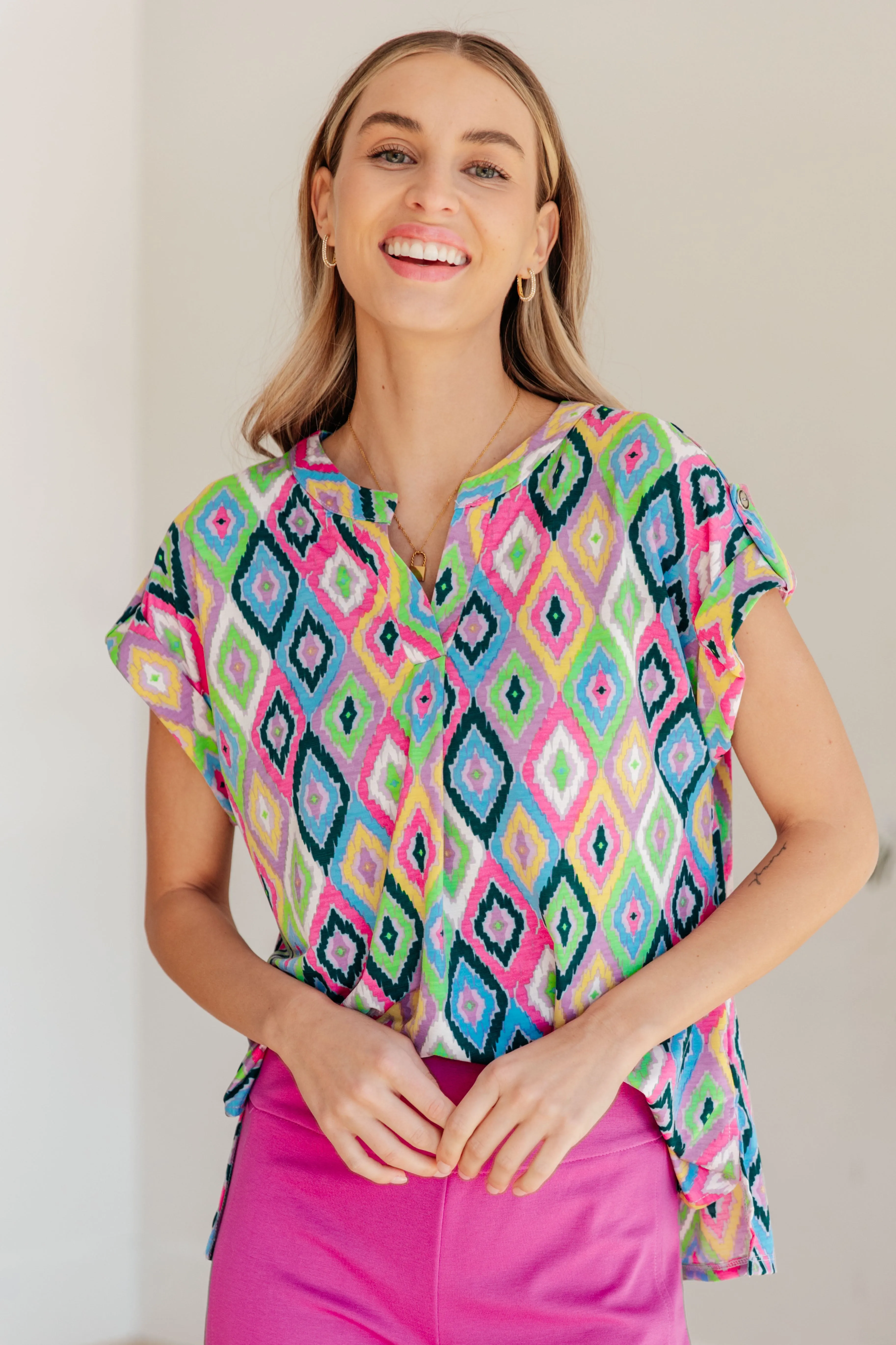 DEAR SCARLETT- Lizzy Cap Sleeve Top in Lavender Ikat