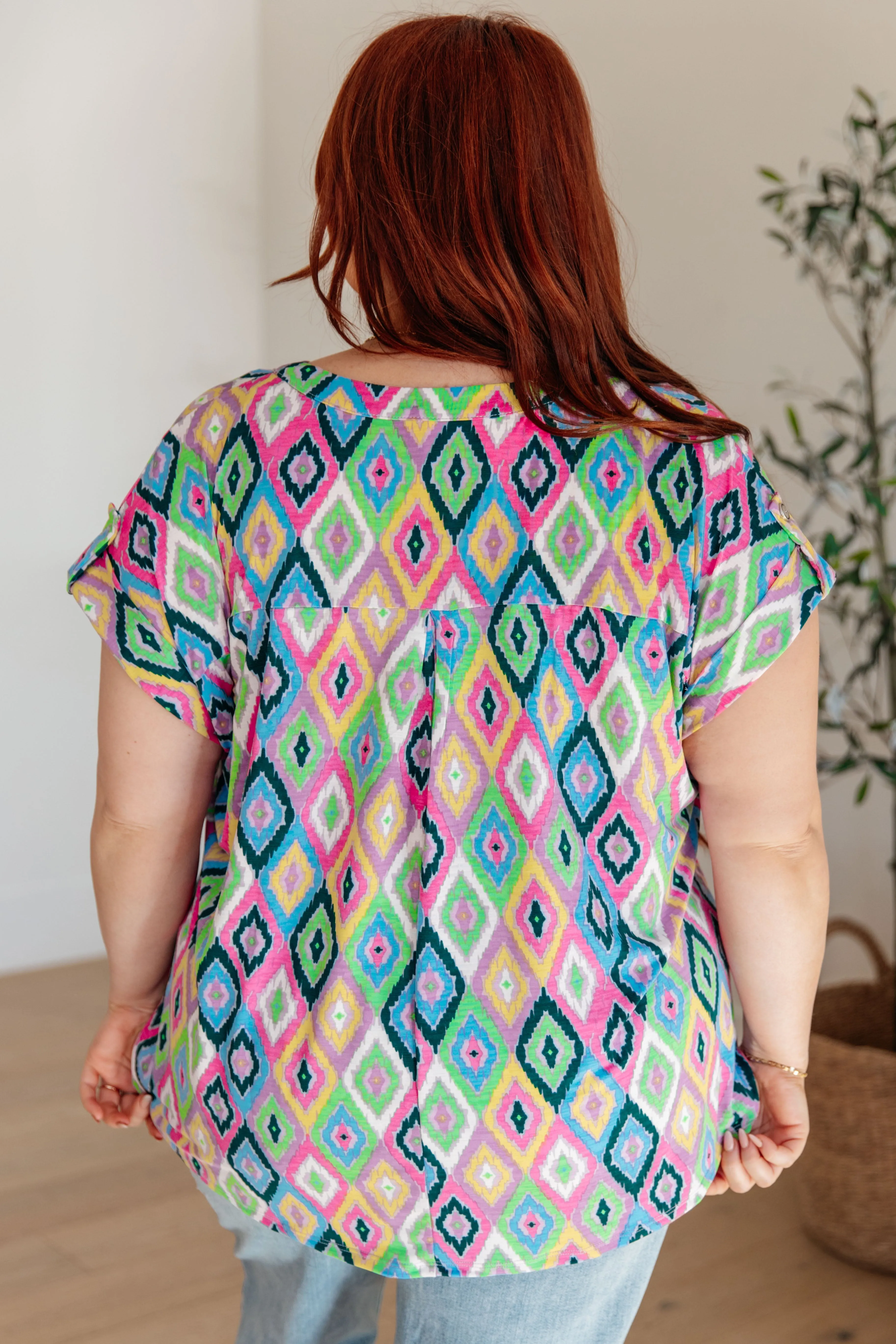DEAR SCARLETT- Lizzy Cap Sleeve Top in Lavender Ikat
