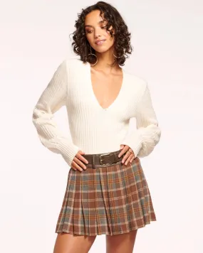 Derrick Pleated Belted Mini Skirt Saddle Plaid - Ramy Brook
