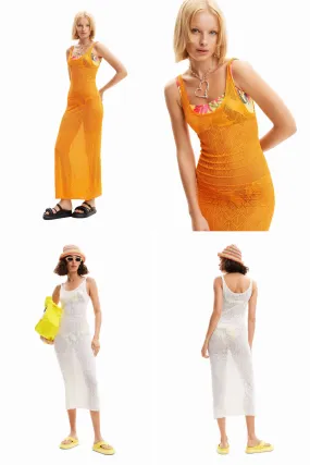 Desigual Kenia Beach Crochet Lace Midi Strappy Dress 24SWMF02