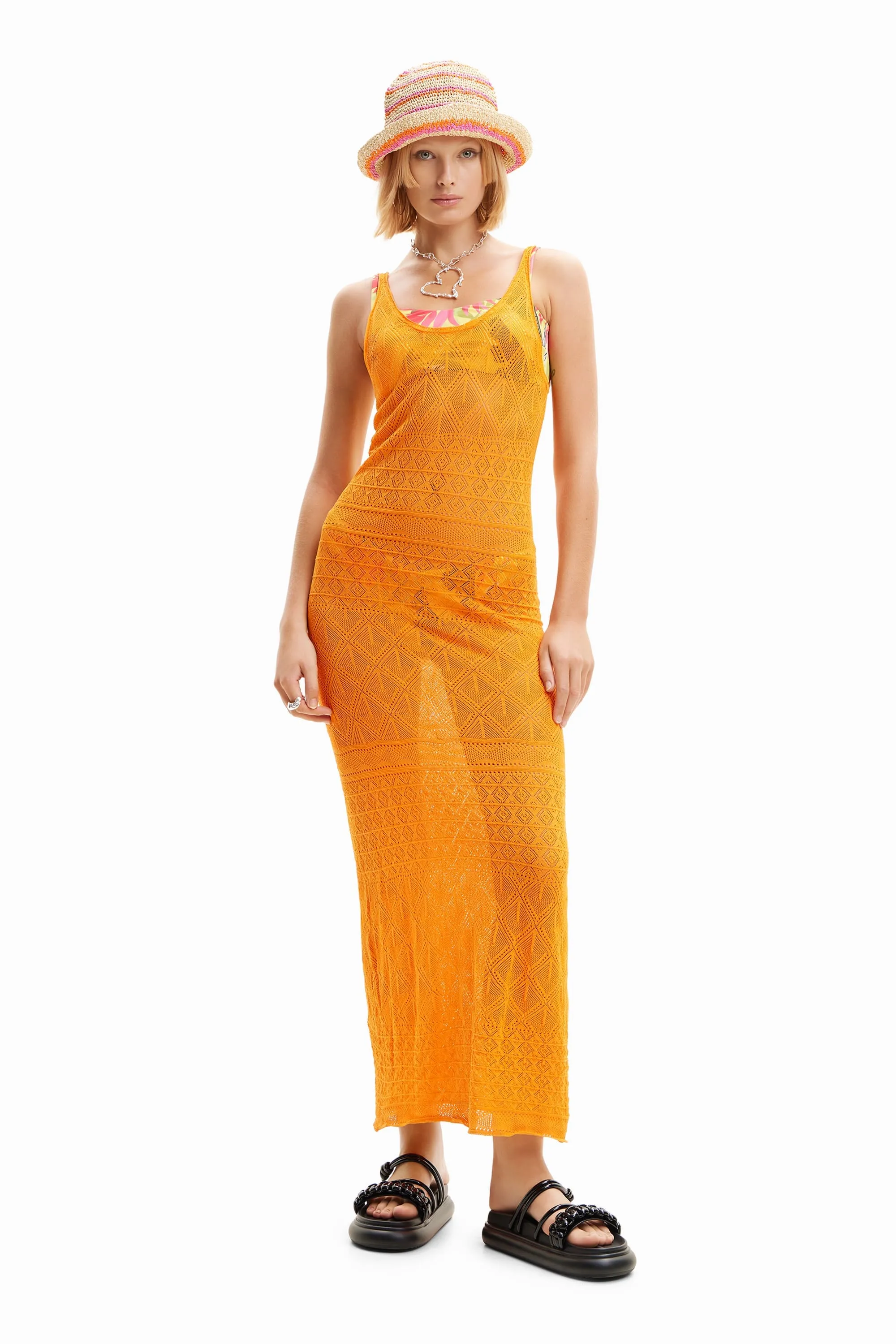 Desigual Kenia Beach Crochet Lace Midi Strappy Dress 24SWMF02