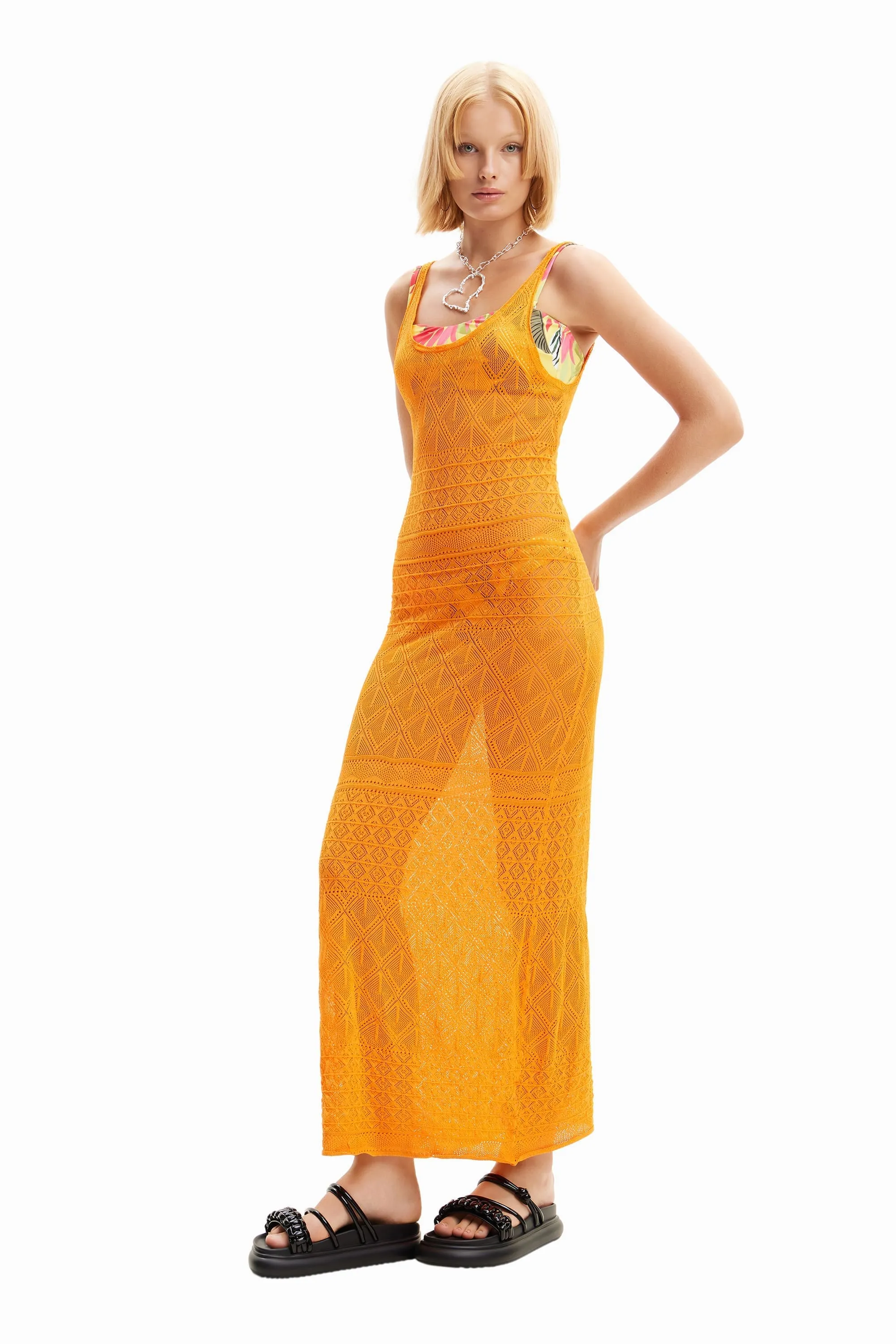 Desigual Kenia Beach Crochet Lace Midi Strappy Dress 24SWMF02
