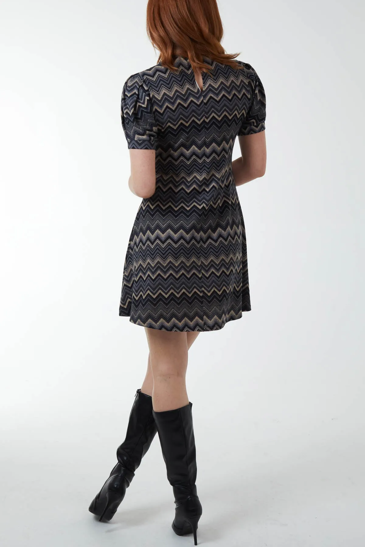 Diagonal Print High Neck Mini Dress