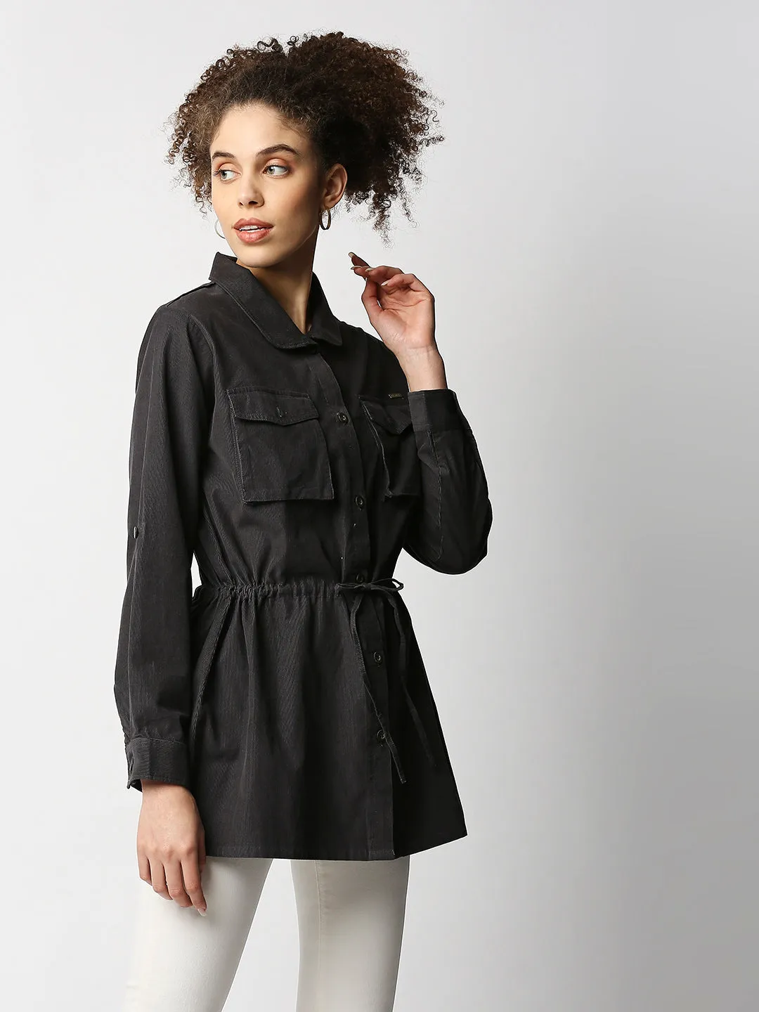 Disrupt Women Grey Smart Shirt Jacket In Corduroy