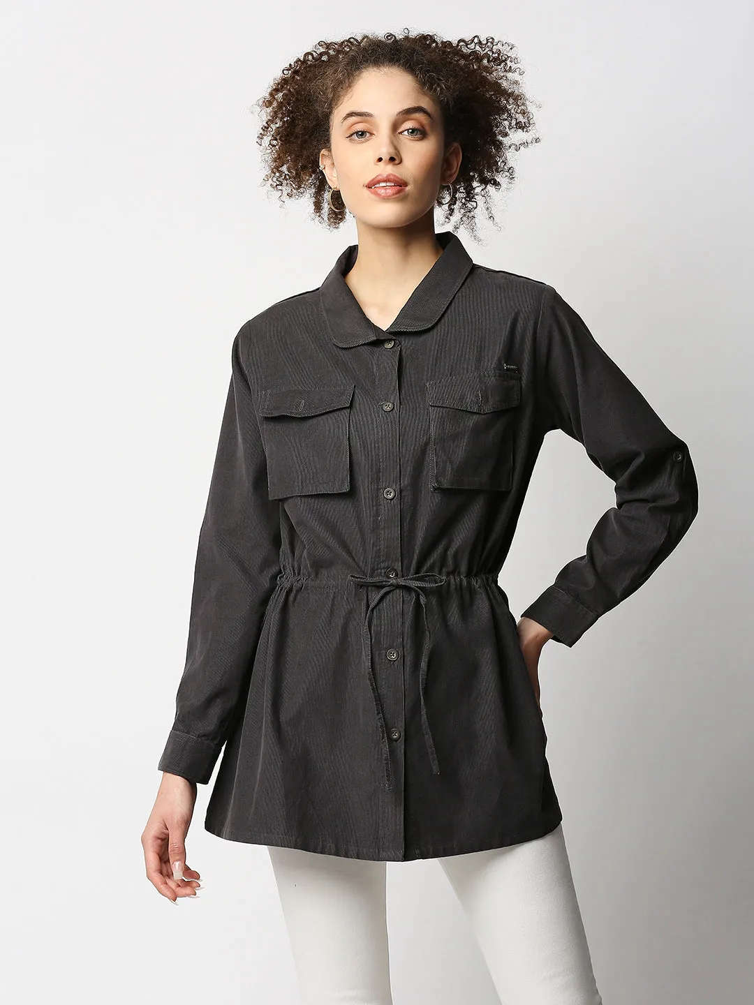 Disrupt Women Grey Smart Shirt Jacket In Corduroy