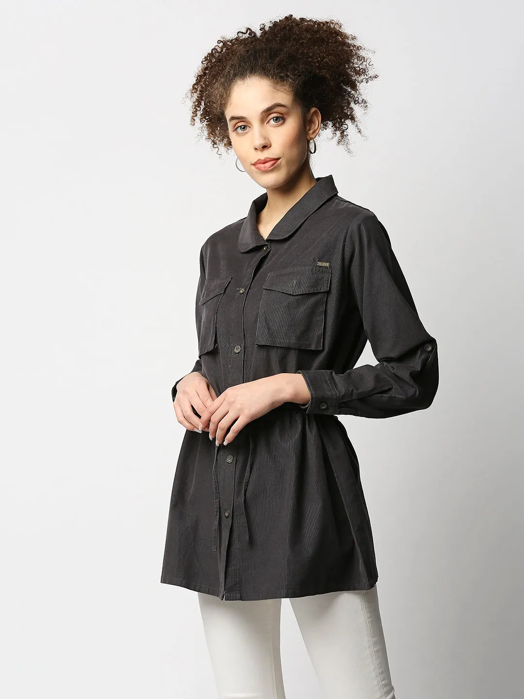 Disrupt Women Grey Smart Shirt Jacket In Corduroy
