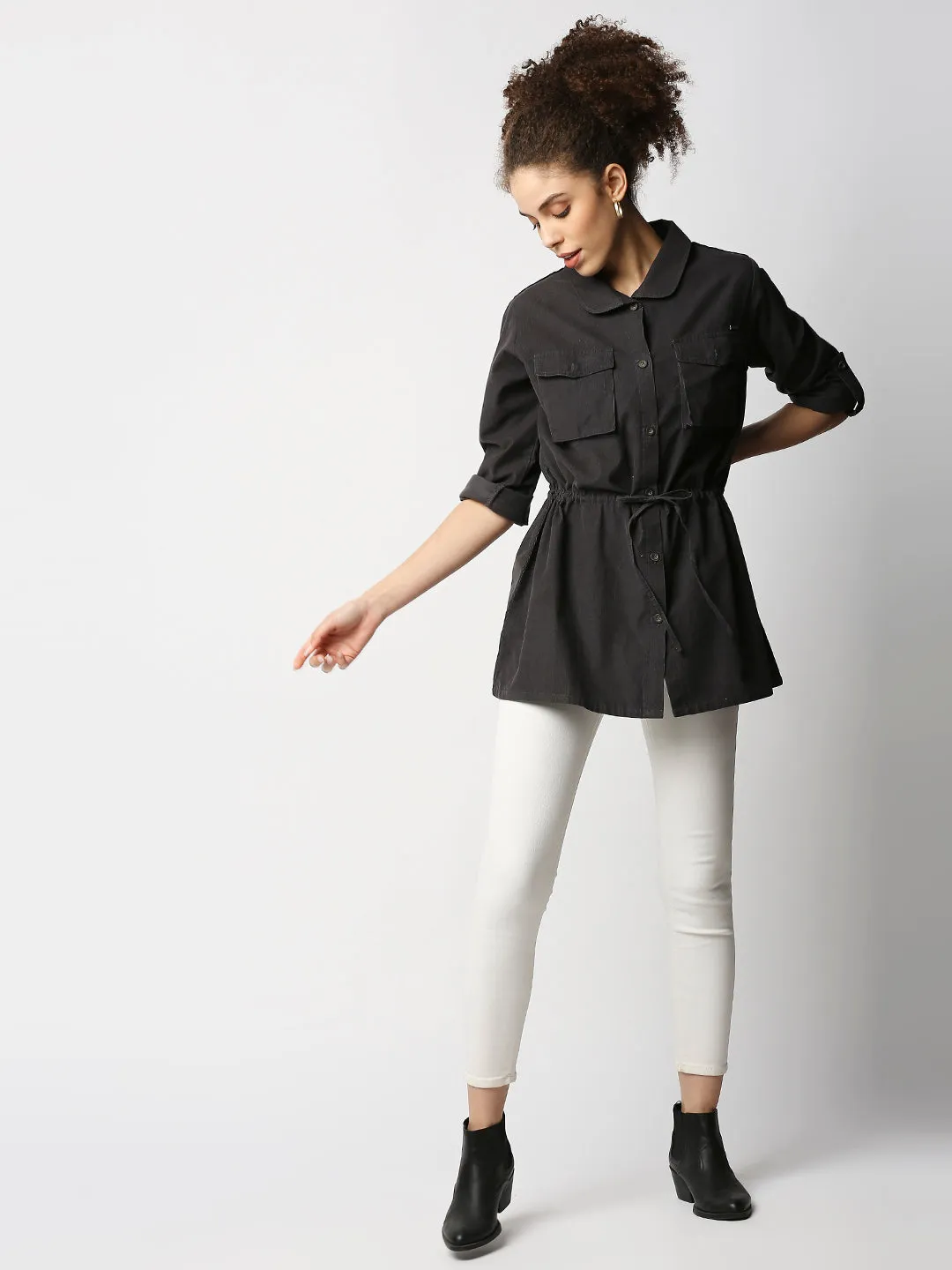 Disrupt Women Grey Smart Shirt Jacket In Corduroy