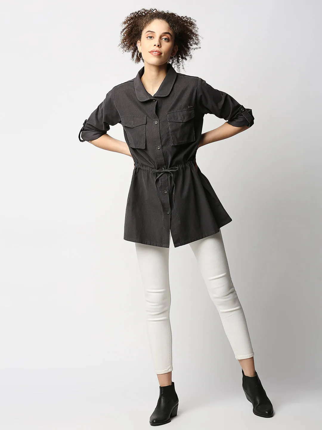 Disrupt Women Grey Smart Shirt Jacket In Corduroy