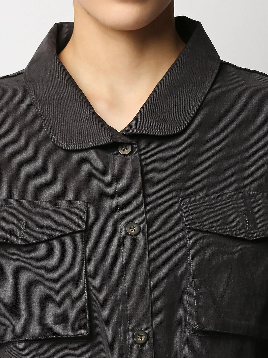 Disrupt Women Grey Smart Shirt Jacket In Corduroy