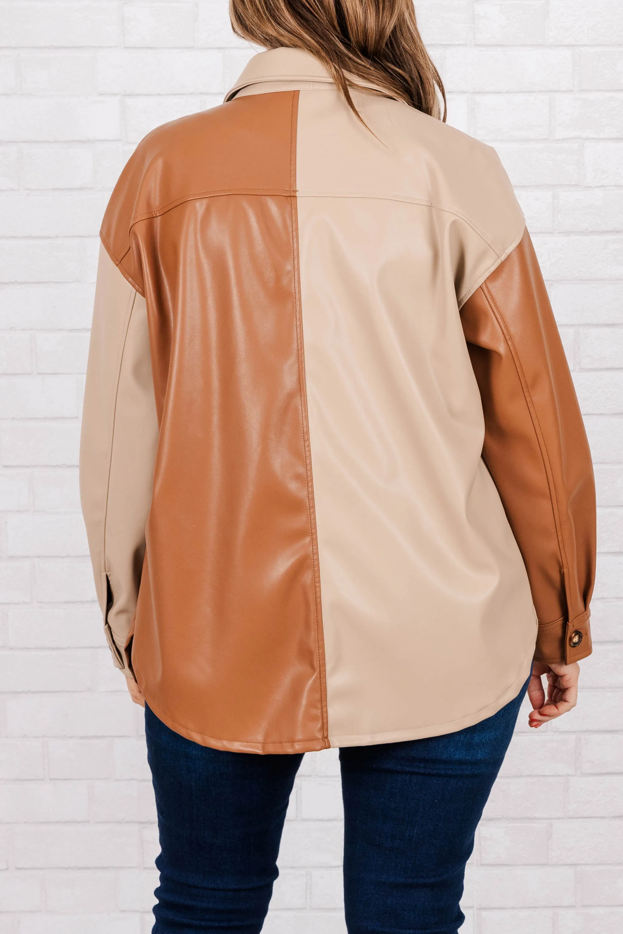 Entertain Me Leather Shacket, Brown