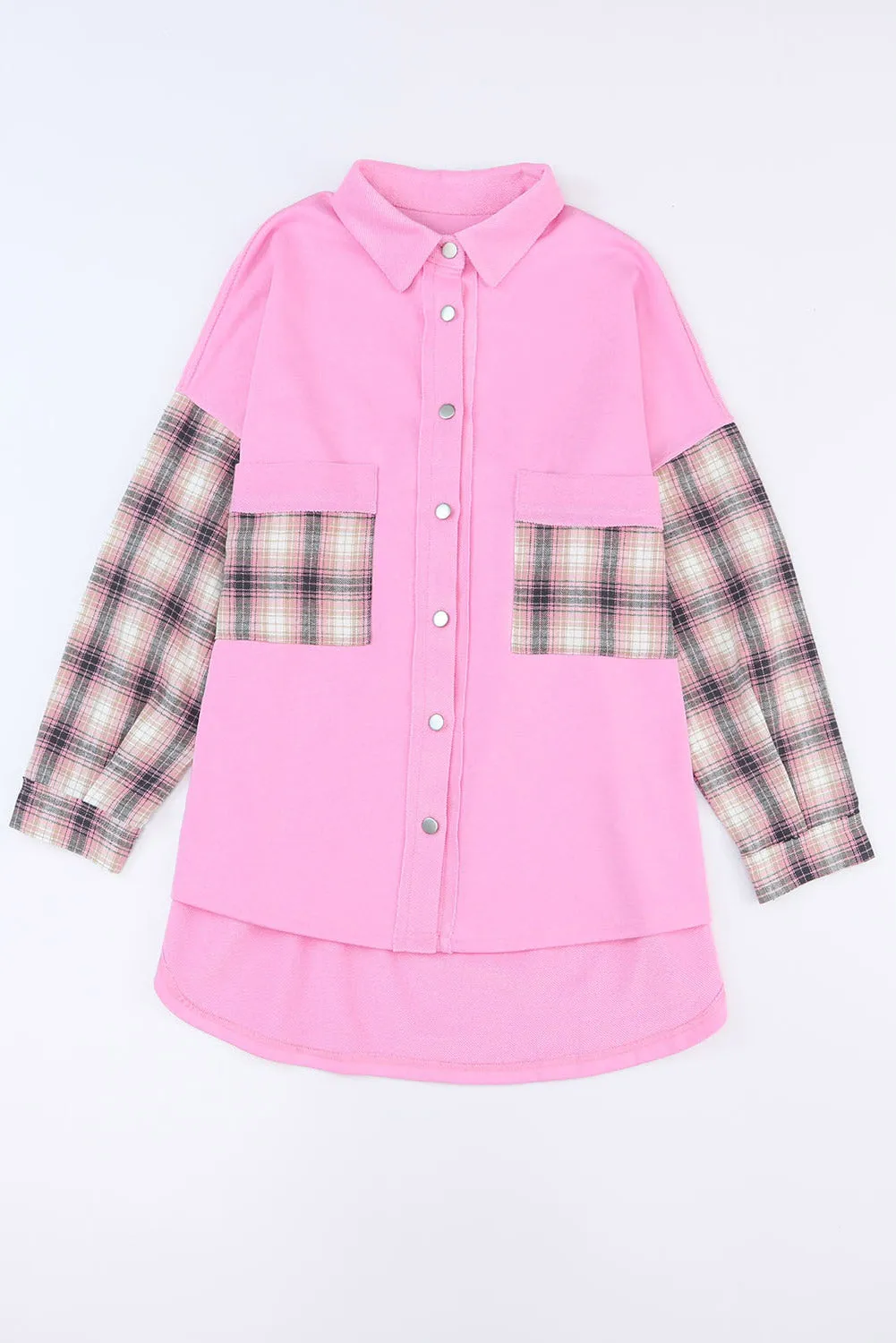 Explore More Collection - Plaid Button Up Shacket with Chest Pockets
