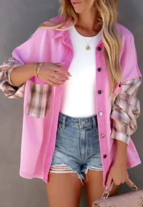 Explore More Collection - Plaid Button Up Shacket with Chest Pockets