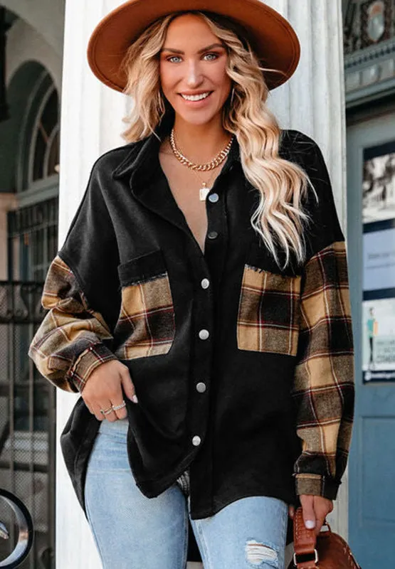 Explore More Collection - Plaid Button Up Shacket with Chest Pockets