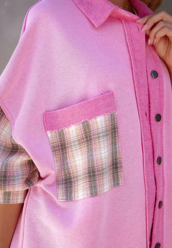 Explore More Collection - Plaid Button Up Shacket with Chest Pockets