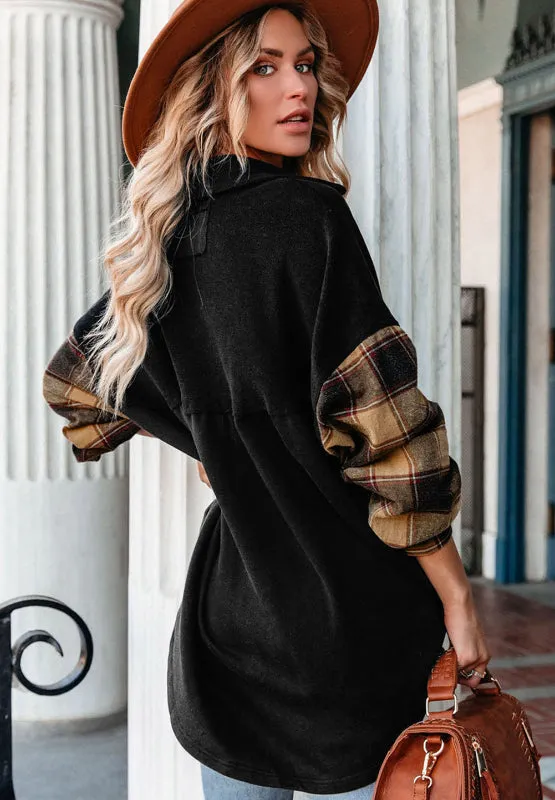 Explore More Collection - Plaid Button Up Shacket with Chest Pockets