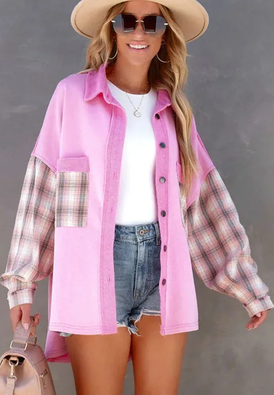 Explore More Collection - Plaid Button Up Shacket with Chest Pockets