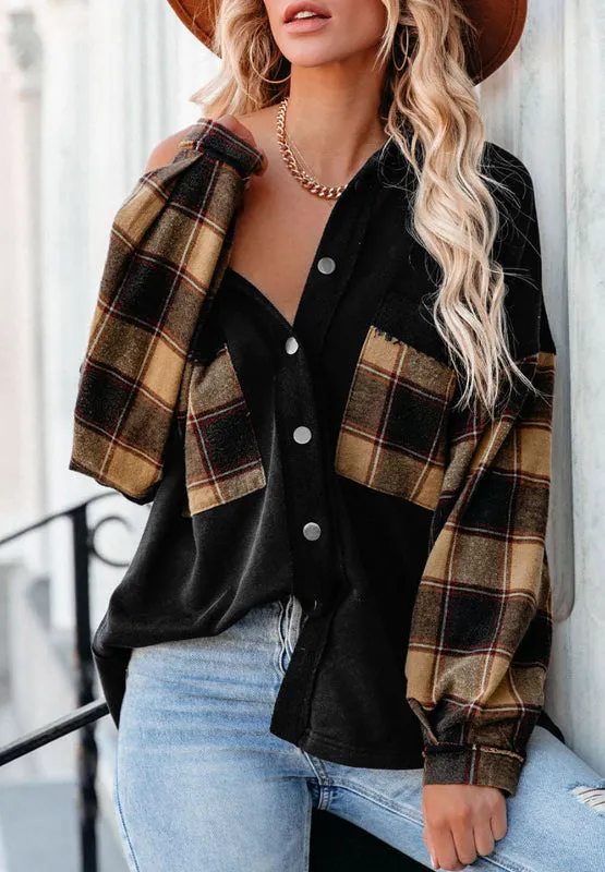 Explore More Collection - Plaid Button Up Shacket with Chest Pockets