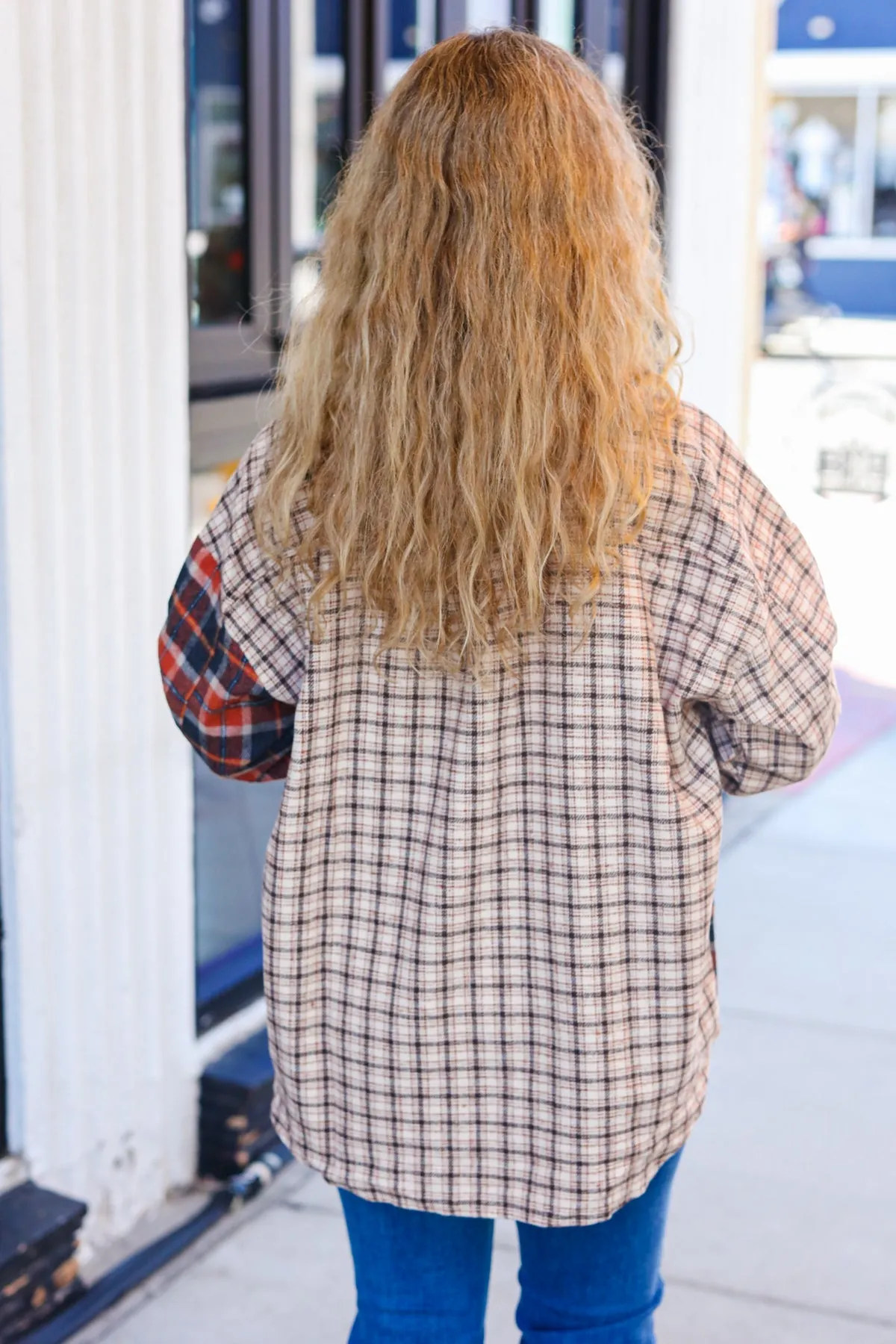 Explore More Collection - Rust & Taupe Plaid Color Block Shacket