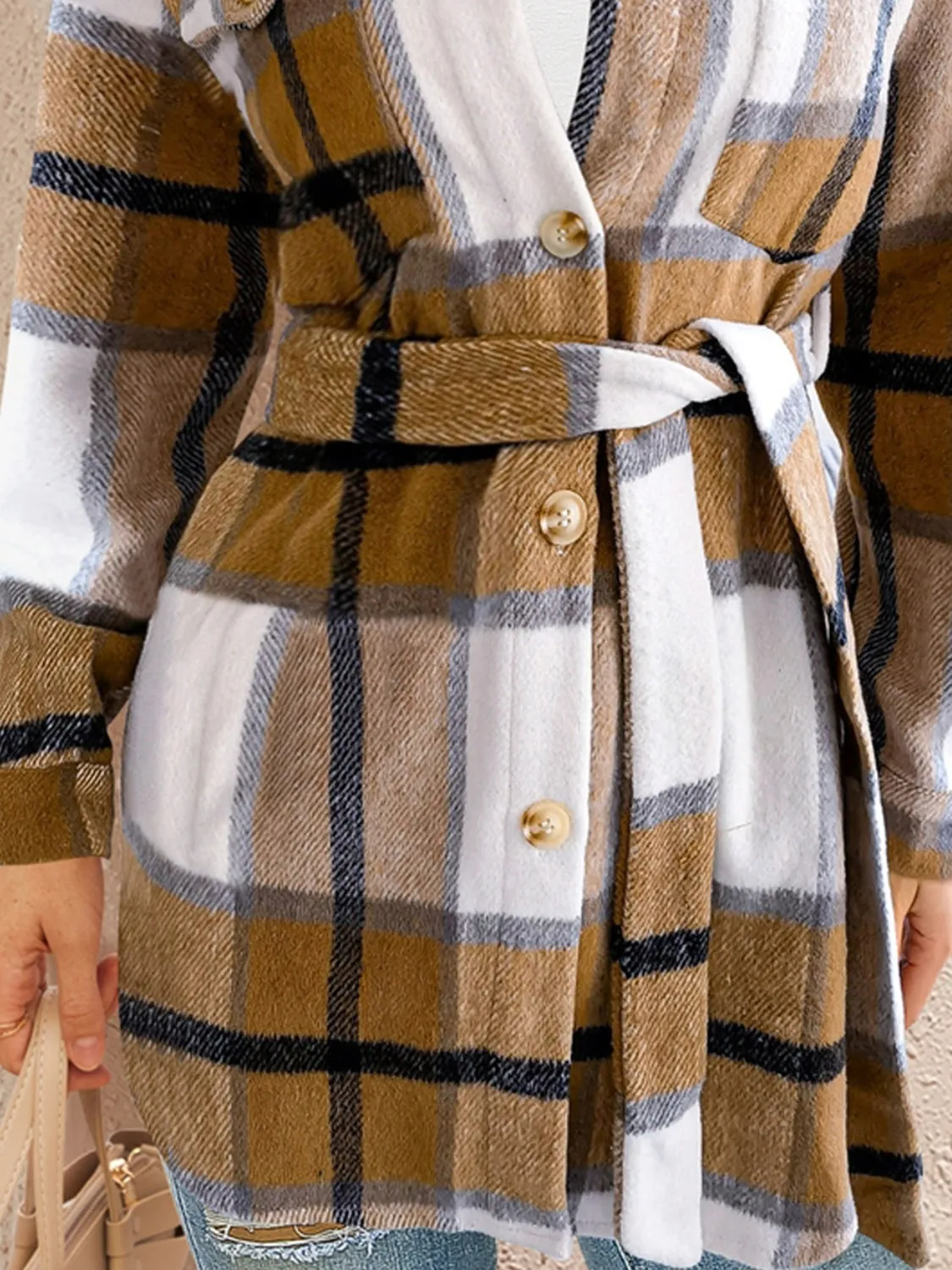 Explore More Collection - Tied Plaid Button Up Shacket